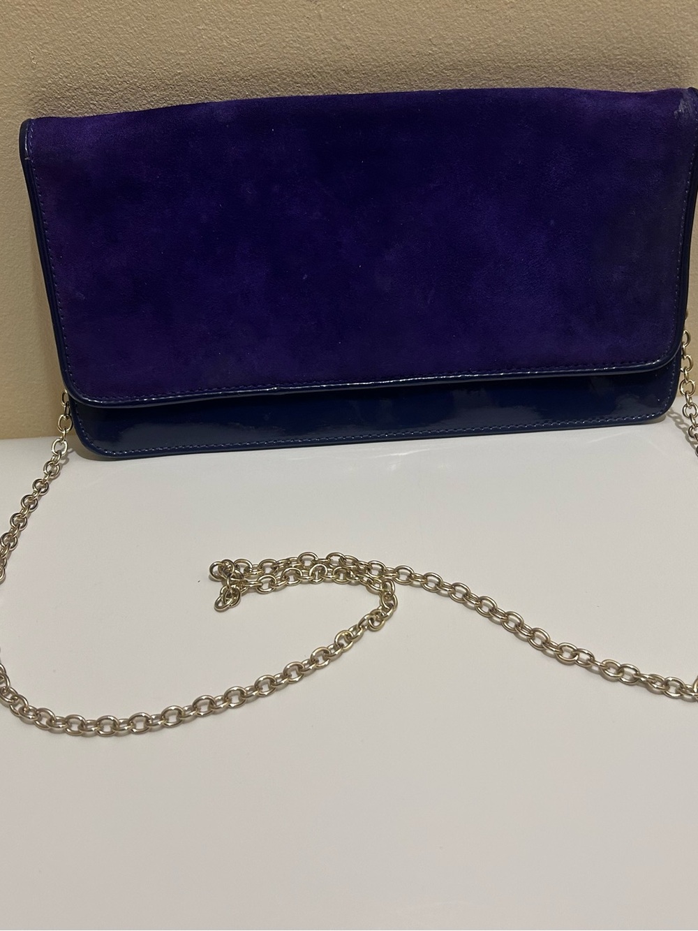 Aldo Deep Purple Suede & Patent Chain Clutch